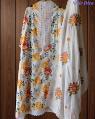 Pure Cotton Digital Print & Kantha Work Unstitched Suit with Kashmiri Embroidery Dupatta