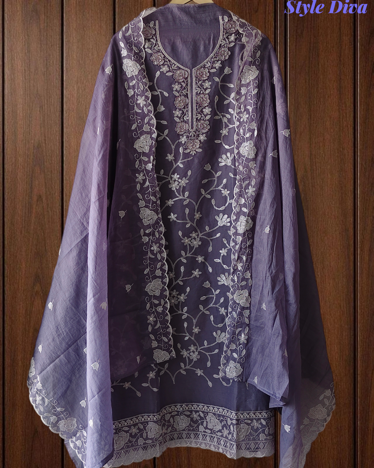 Mul Chanderi Pearl & Sequence Work Unstitched Suit with Scalloped Dupatta
