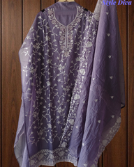 Mul Chanderi Pearl & Sequence Work Unstitched Suit with Scalloped Dupatta