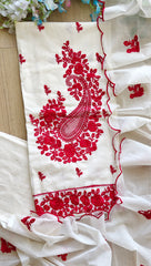 Pure Cotton Thread Embroidery Unstitched Suit with Mul Cotton Dupatta