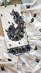 Pure Cotton Thread Embroidery Unstitched Suit with Mul Cotton Dupatta