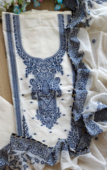 Pure Cotton Weaving Embroidery Unstitched Suit with Coordinated Dupatta