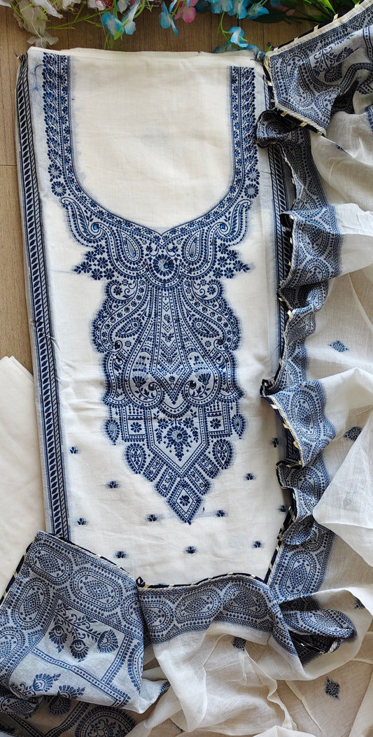 Pure Cotton Weaving Embroidery Unstitched Suit with Coordinated Dupatta