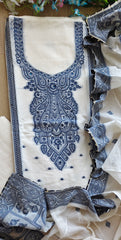Pure Cotton Weaving Embroidery Unstitched Suit with Coordinated Dupatta