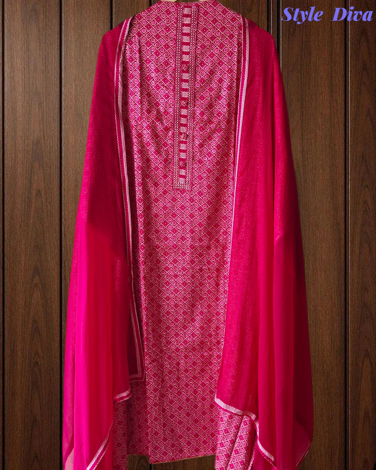 Pure Cotton Printed Unstitched Suit with Neck Work & Chiffon Dupatta