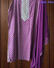 Pure Cotton Printed Unstitched Suit with Neck Work & Chiffon Dupatta