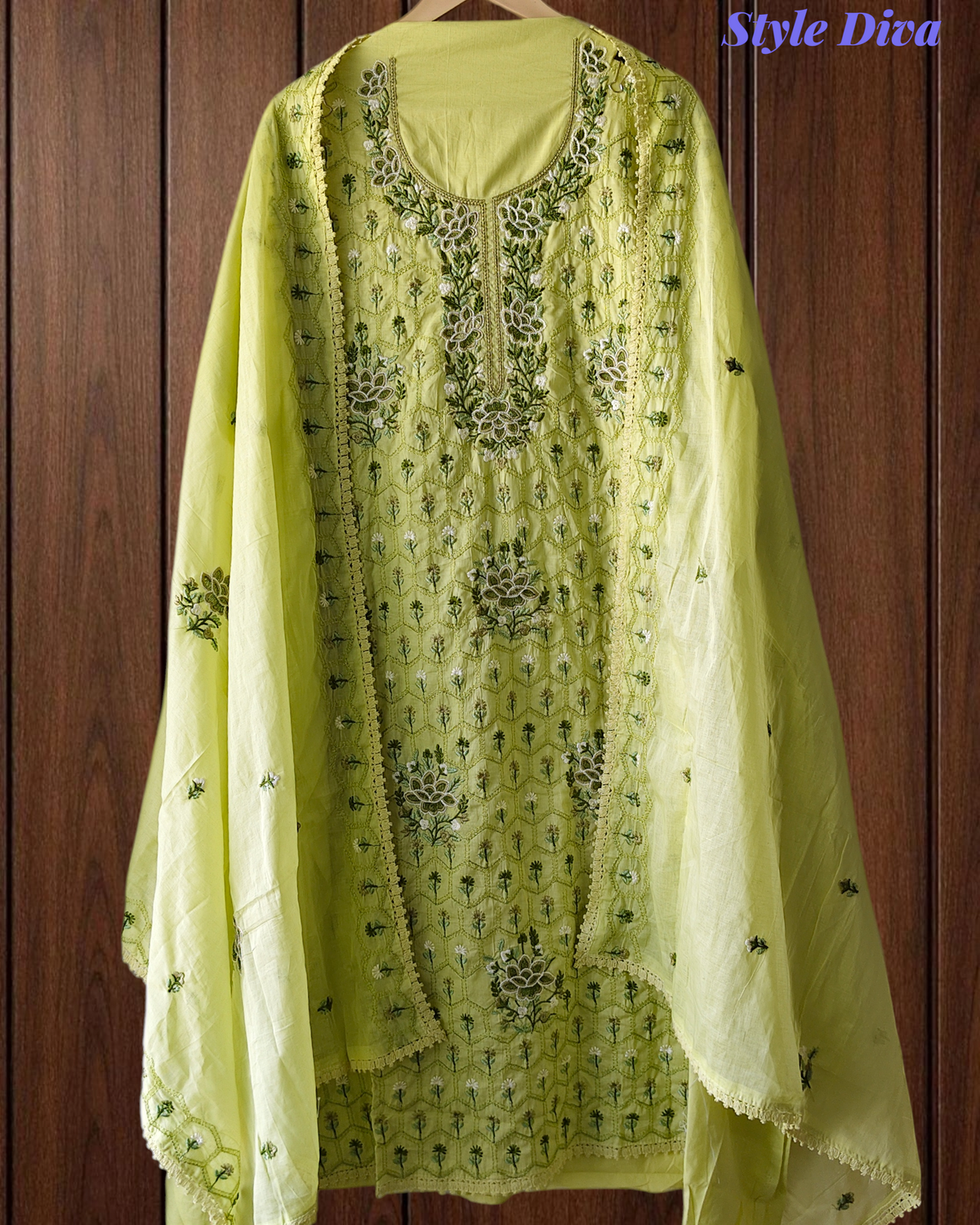 Premium Cotton Unstitched Suit with Parsi Embroidery Work