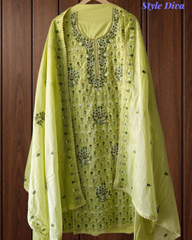 Premium Cotton Unstitched Suit with Parsi Embroidery Work