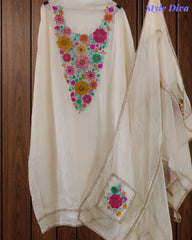 Organza Colorful Embroidery Un Stitched Suit with Jute & Crochet Lace and Matching Dupatta