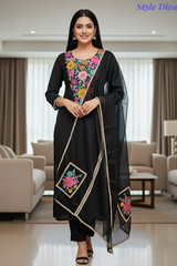 Organza Colorful Embroidery Un Stitched Suit with Jute & Crochet Lace and Matching Dupatta