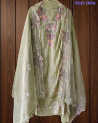 Designer - Organza Embroidery Un Stitched Suit with Crochet Lace Dupatta