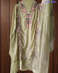 Designer - Organza Embroidery Un Stitched Suit with Crochet Lace Dupatta