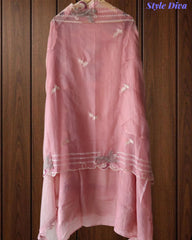 Designer - Organza Embroidery Un Stitched Suit with Crochet Lace Dupatta