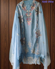 Designer - Organza Embroidery Un Stitched Suit with Crochet Lace Dupatta