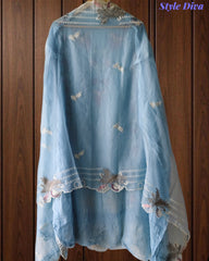 Designer - Organza Embroidery Un Stitched Suit with Crochet Lace Dupatta