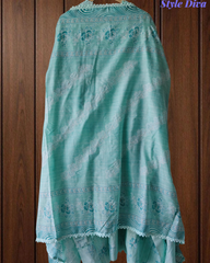 Cotton Printed Suit Set with Crochet Lacing & 3D Texture Work