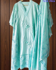 Cotton Printed Suit Set with Crochet Lacing & 3D Texture Work