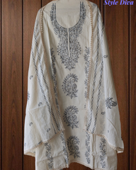Pure Cotton Unstitched Suit with Kashmiri Aari Embroidery and Lacing Detail