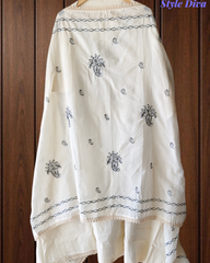 Pure Cotton Unstitched Suit with Kashmiri Aari Embroidery and Lacing Detail