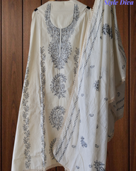 Pure Cotton Unstitched Suit with Kashmiri Aari Embroidery and Lacing Detail