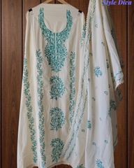 Pure Cotton Unstitched Suit with Kashmiri Aari Embroidery and Lacing Detail