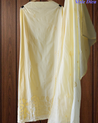 Cotton Laser Cut & Embroidered Unstitched Suit with Scalloped Dupatta (3 Pc Set)
