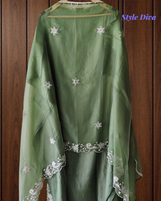 Modal Embroidered Unstitched Suit with Organza Dupatta and Crochet Lace Detailing