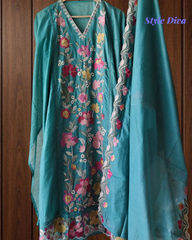 Soft Mul Chanderi Embroidered Unstitched Suit with Scalloped Dupatta