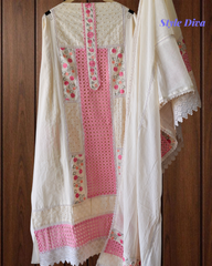 Summer Special- Pure Cotton Crochet Lacing & Embroidered Pakistani Style Unstitched Suit