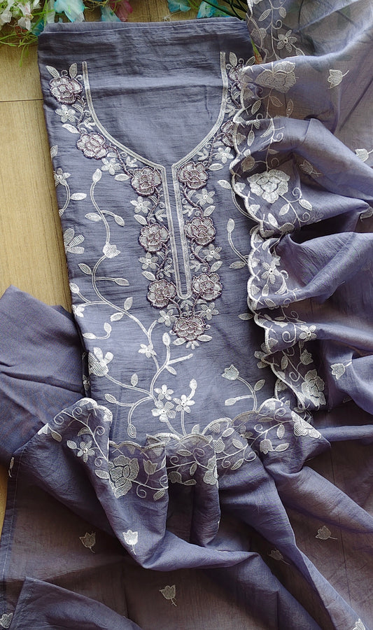 Mul Chanderi Pearl & Sequence Work Unstitched Suit with Scalloped Dupatta
