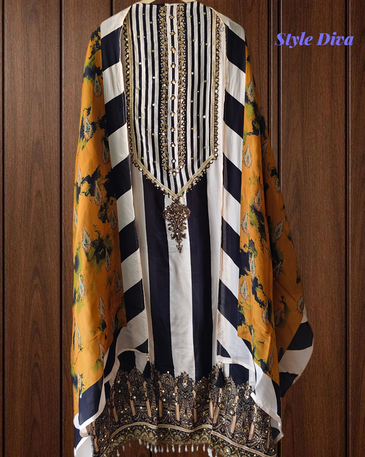 Muslin Mirror Work Semi-Stitched Suit with Digital Print Dupatta