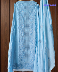 Pure Cotton Laser Cut Embroidered Un Stitched Suit with Mul Cotton Dupatta