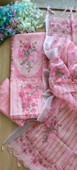 Linen Digital Print Unstitched Suit Set  with Pearl Highlighting
