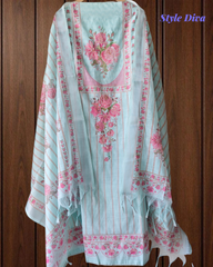 Linen Digital Print Unstitched Suit Set  with Pearl Highlighting
