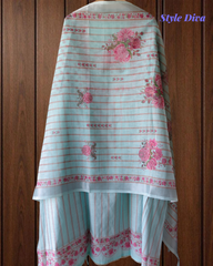 Linen Digital Print Unstitched Suit Set  with Pearl Highlighting