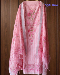 Linen Digital Print Unstitched Suit Set  with Pearl Highlighting