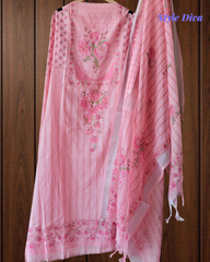 Linen Digital Print Unstitched Suit Set  with Pearl Highlighting