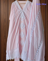 Cotton Pakistani Style Crochet Lace Unstitched Suit with Mul Cotton Designer Dupatta