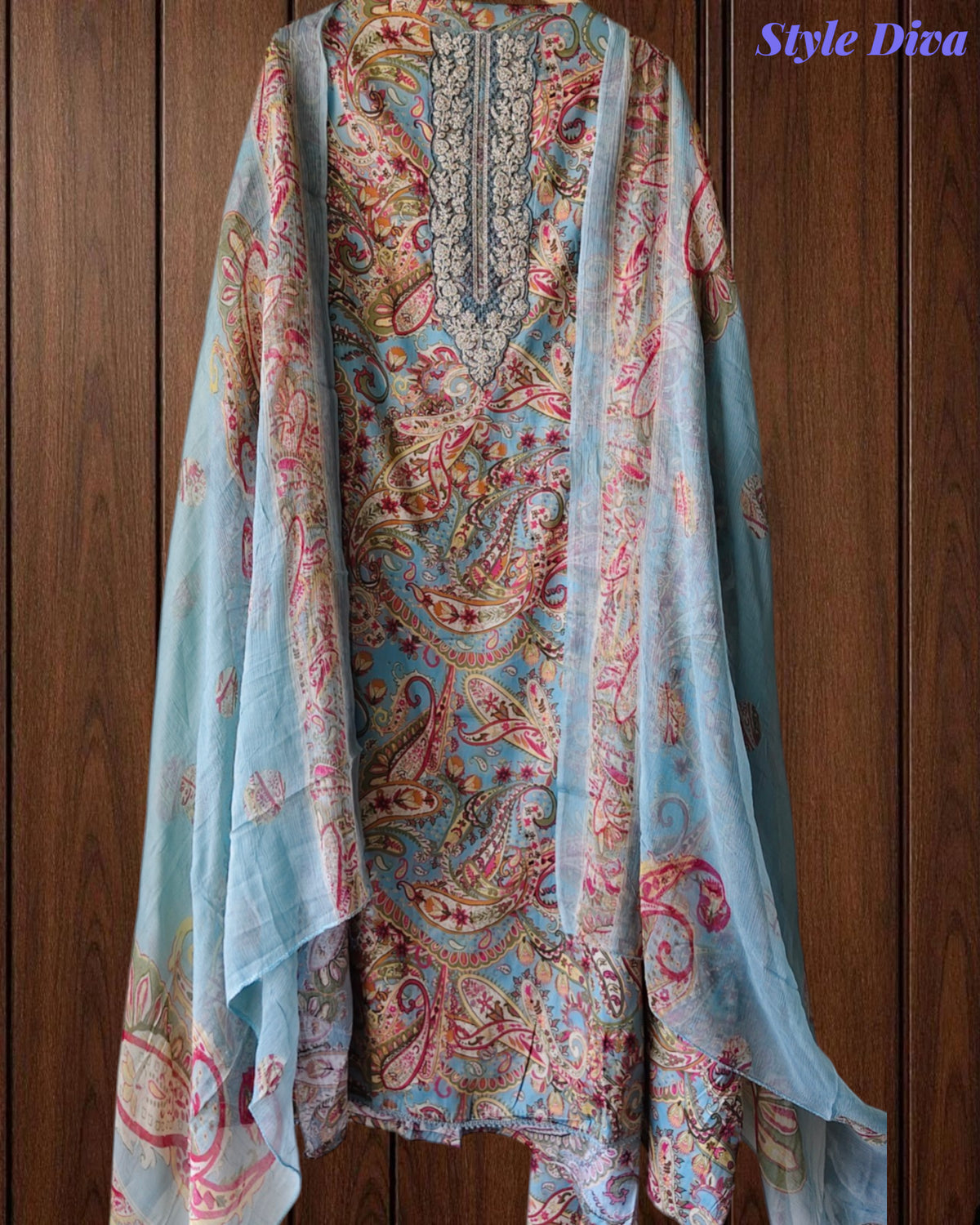 Pure Cotton Digital Print Unstitched Suit with Zari Patch Work & Chiffon Dupatta