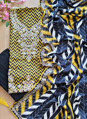 Muslin Mirror Work Semi-Stitched Suit with Digital Print Dupatta