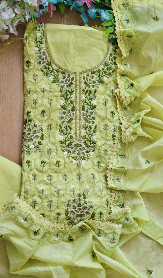Premium Cotton Unstitched Suit with Parsi Embroidery Work
