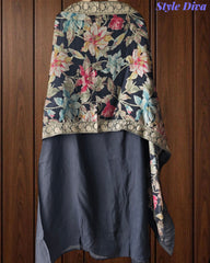 Black Beauty - Upara Silk Hand Work Un Stitched Suit with Banarasi Border Dupatta