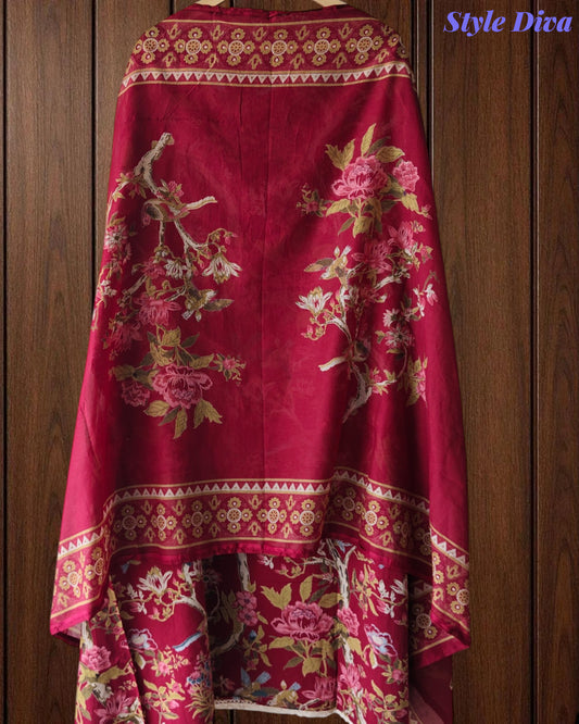 Pure Cotton Neck Work Un Stitched Suit with Digital Print Mul Cotton Dupatta