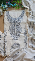 Pure Cotton Unstitched Suit with Kashmiri Aari Embroidery and Lacing Detail