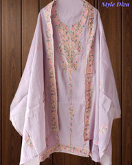 Mul Chanderi Overall Aari Embroidery Un-Stitched Suit (3 Pc Set)