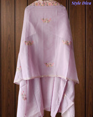 Mul Chanderi Overall Aari Embroidery Un-Stitched Suit (3 Pc Set)