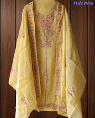 Mul Chanderi Overall Aari Embroidery Un-Stitched Suit (3 Pc Set)