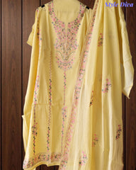 Mul Chanderi Overall Aari Embroidery Un-Stitched Suit (3 Pc Set)