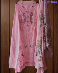 Pakistani Style Mul Chanderi Cut Work Embroidered Un-Stitched Suit with Digital Print Dupatta