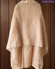Mul Chanderi Thread Embroidery Unstitched Suit (3 Pc Set) with Scalloped Dupatta